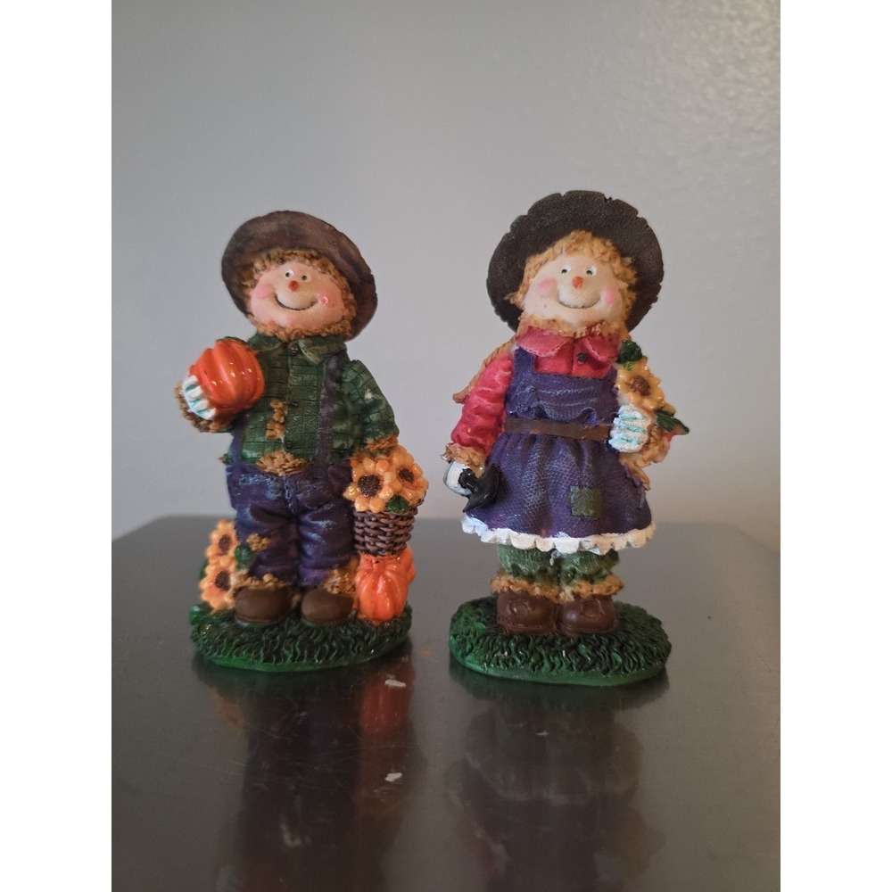 Boy And Girl Scarecrow‎ Figurines resin Fall Autumn Decor Pumpkin K's Collection